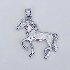 Silver Tone Double Sided Horse Necklace Pendant NWT